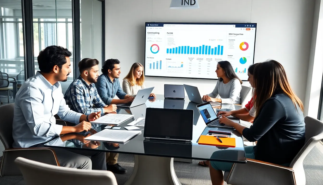 diverse web development team collaborating in a modern office.