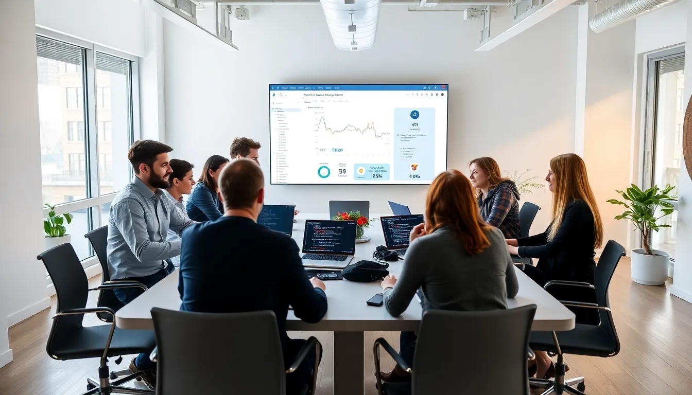 diverse developers discussing CodeIgniter in a modern office.
